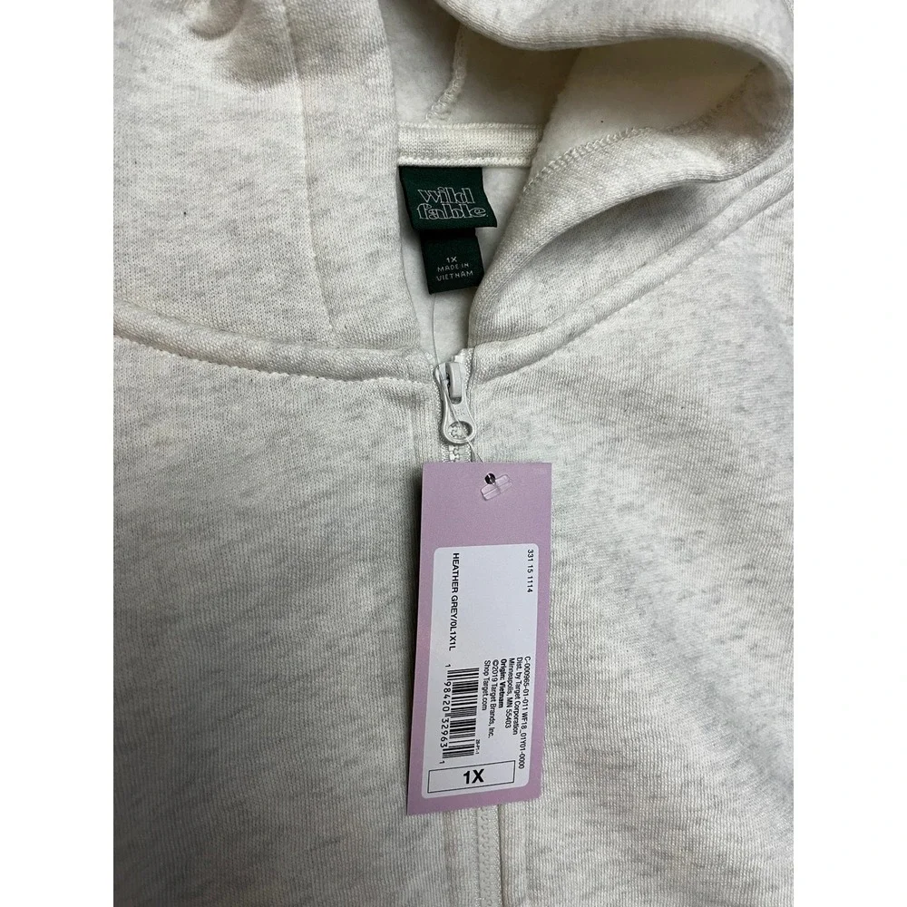 Wild Fable Hoodie Women 1X Heather Grey Full Zip Sweatshirt Fleece Oversized NWT - Picture 2 of 8
